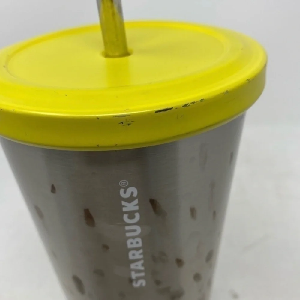 Starbucks metal iced coffee cup with lid and metal straw